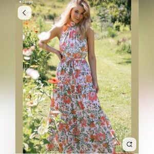 Petal & Pup Orange Floral Halter Cut Out Maxi Dress size 8